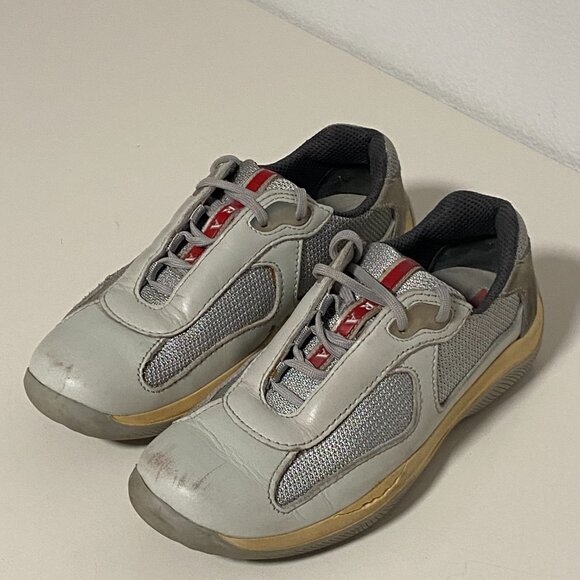 PRADA AMERICAS CUP SNEAKERS SHOES PS0906 WHITE LEATHER/ SILVER - SIZE 35.5 - Picture 2 of 8